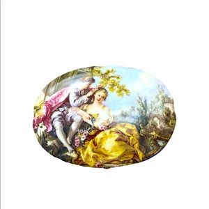 Vintage Porcelain Box Courting Couple Victorian Andrea By Sadek Cobalt Blue